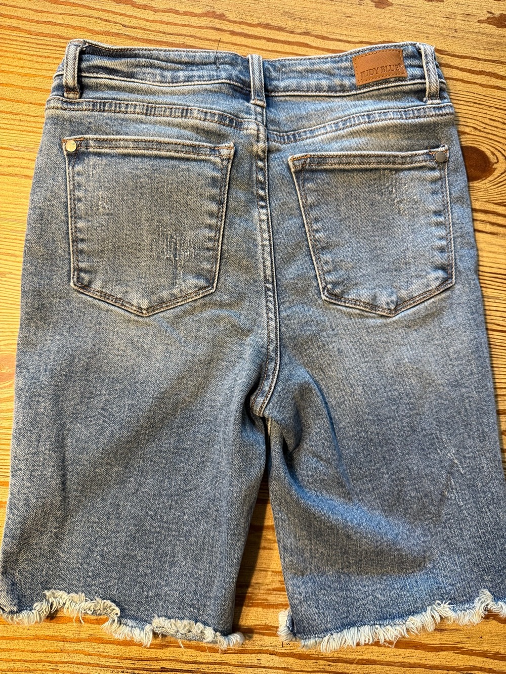 Judy Blue Light Blue Frayed Hem Denim Bermuda Shorts - Picture 2 of 8